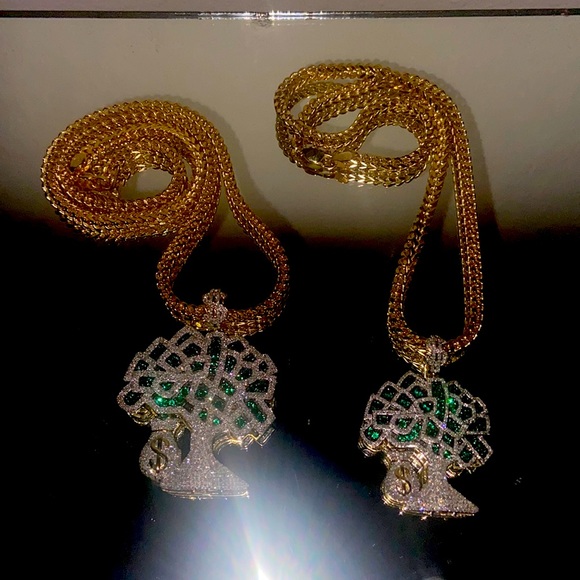 His and hers gold Money Tree pendants w/ real diamonds and Franco chains! - Picture 4 of 7